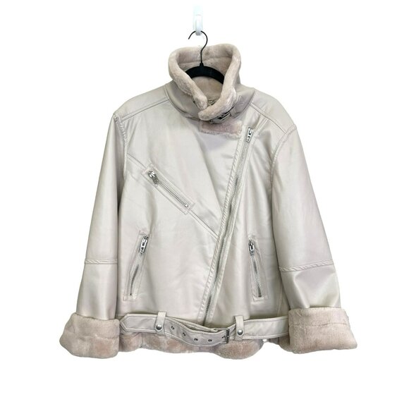 Blank NYC $188 Faux Fur Lined Beige Faux Leather Moto Jacket Sz Large NWT - Picture 6 of 9